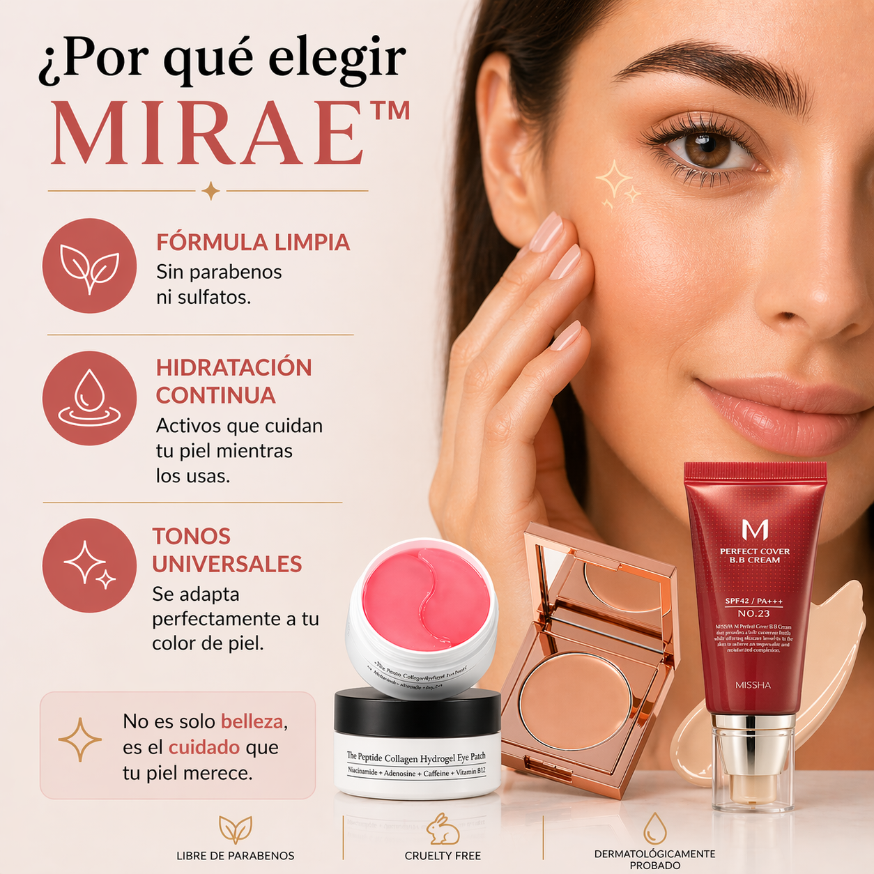 MIRAE™ Kit Tratamiento Completo — Corrector + BB Cream SPF 42 + Parches de Colágeno