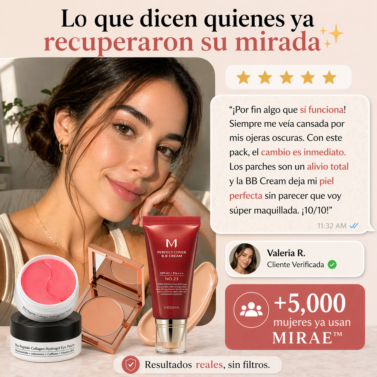 MIRAE™ Kit Tratamiento Completo — Corrector + BB Cream SPF 42 + Parches de Colágeno