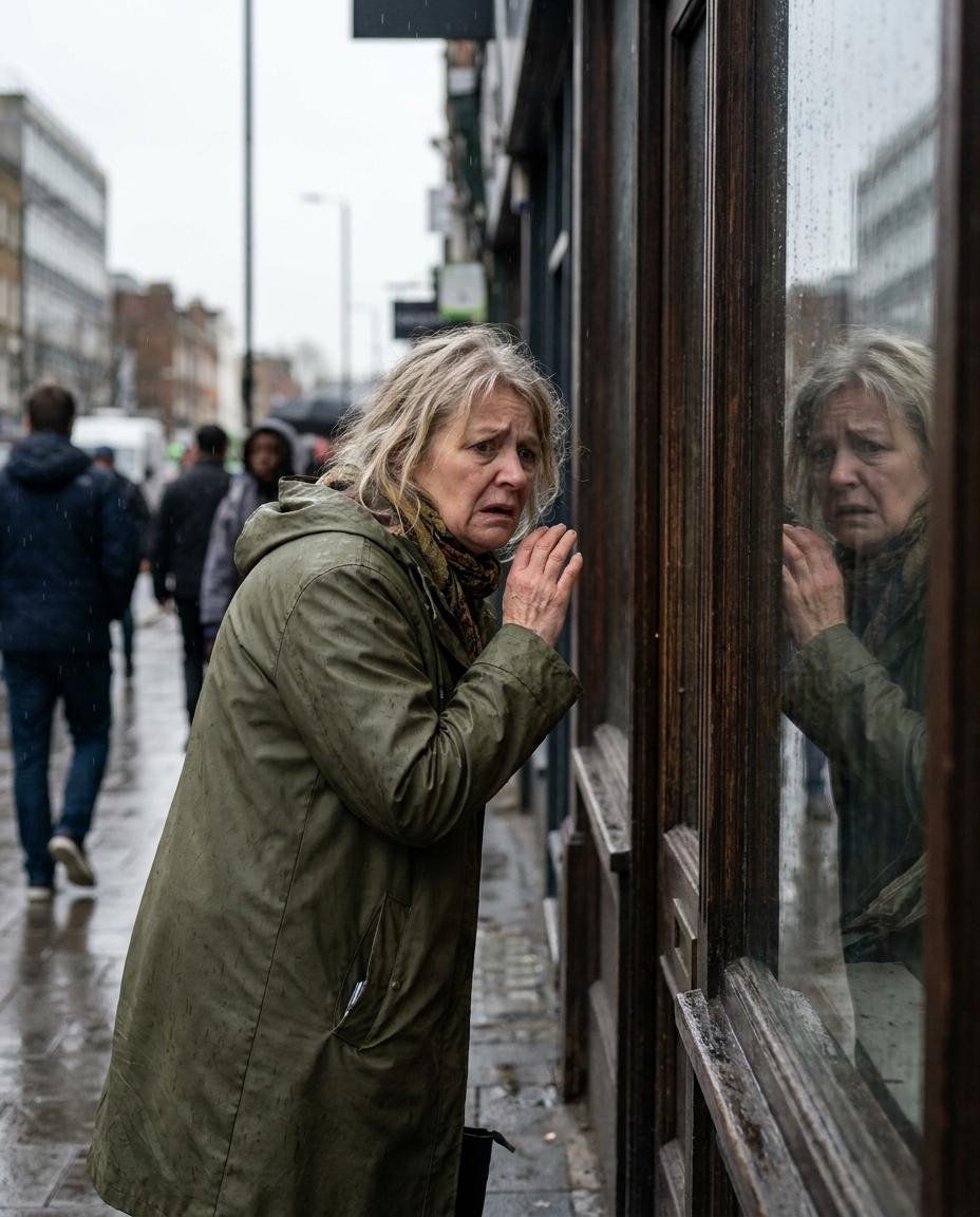Mujer viendo su reflejo en un escaparate