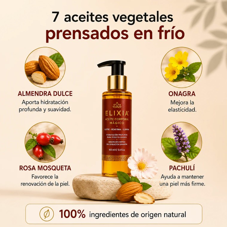 ELIXIA aceite corporal con sus 7 aceites botánicos prensados en frío