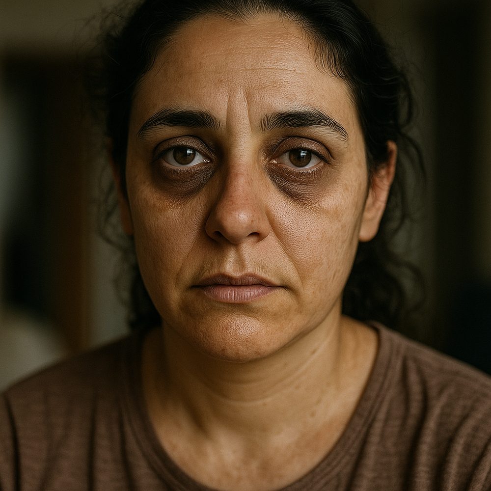 Mujer con ojeras oscuras de nacimiento