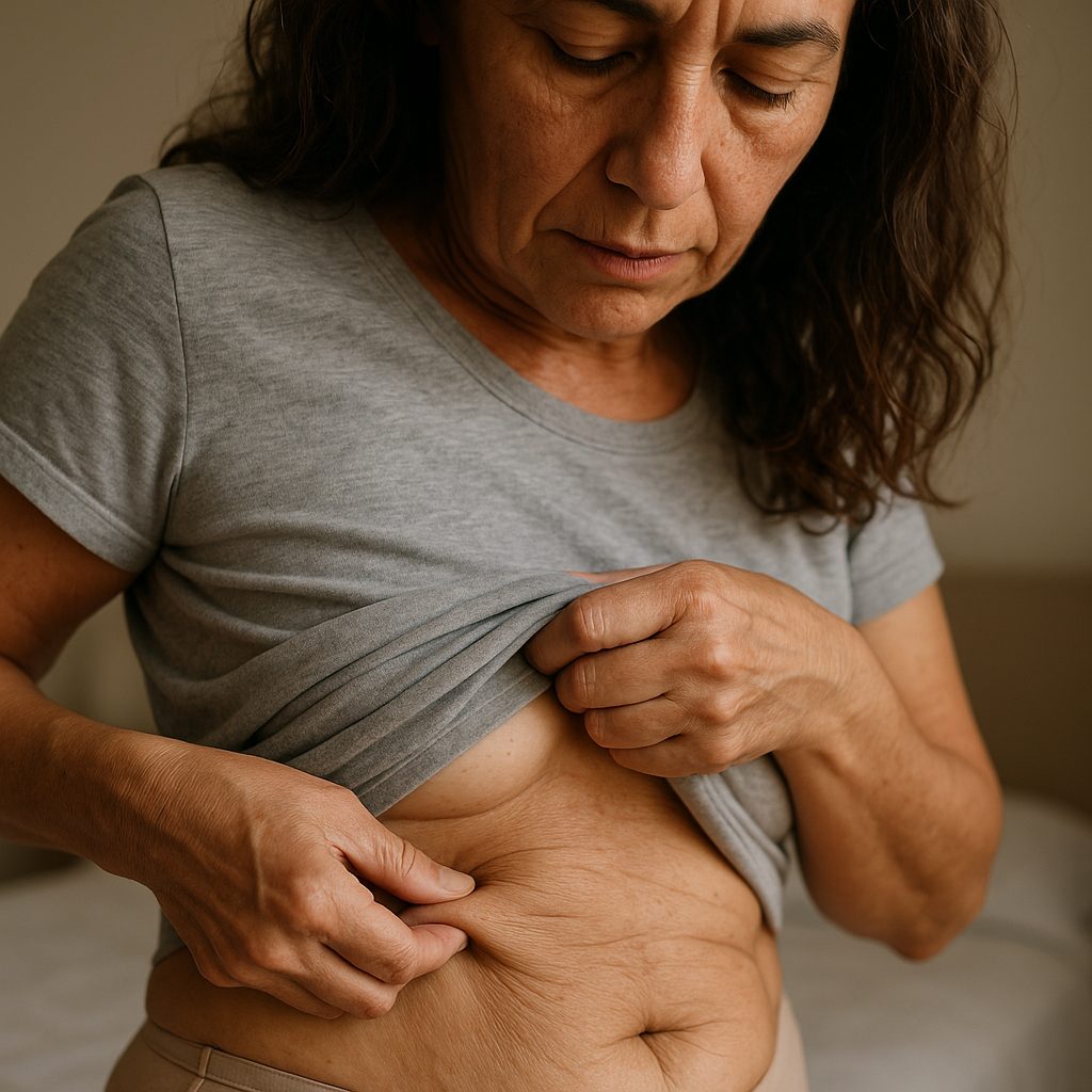 Detalle de piel floja y vacía en el abdomen tras una pérdida de peso