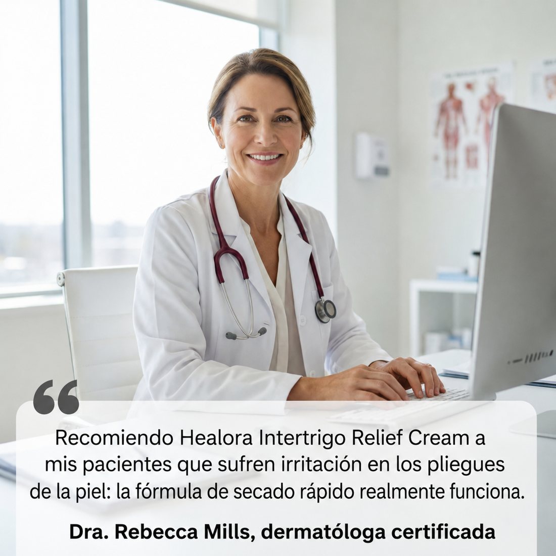 Dra. Rebecca Mills, dermatóloga colegiada, recomienda la crema
