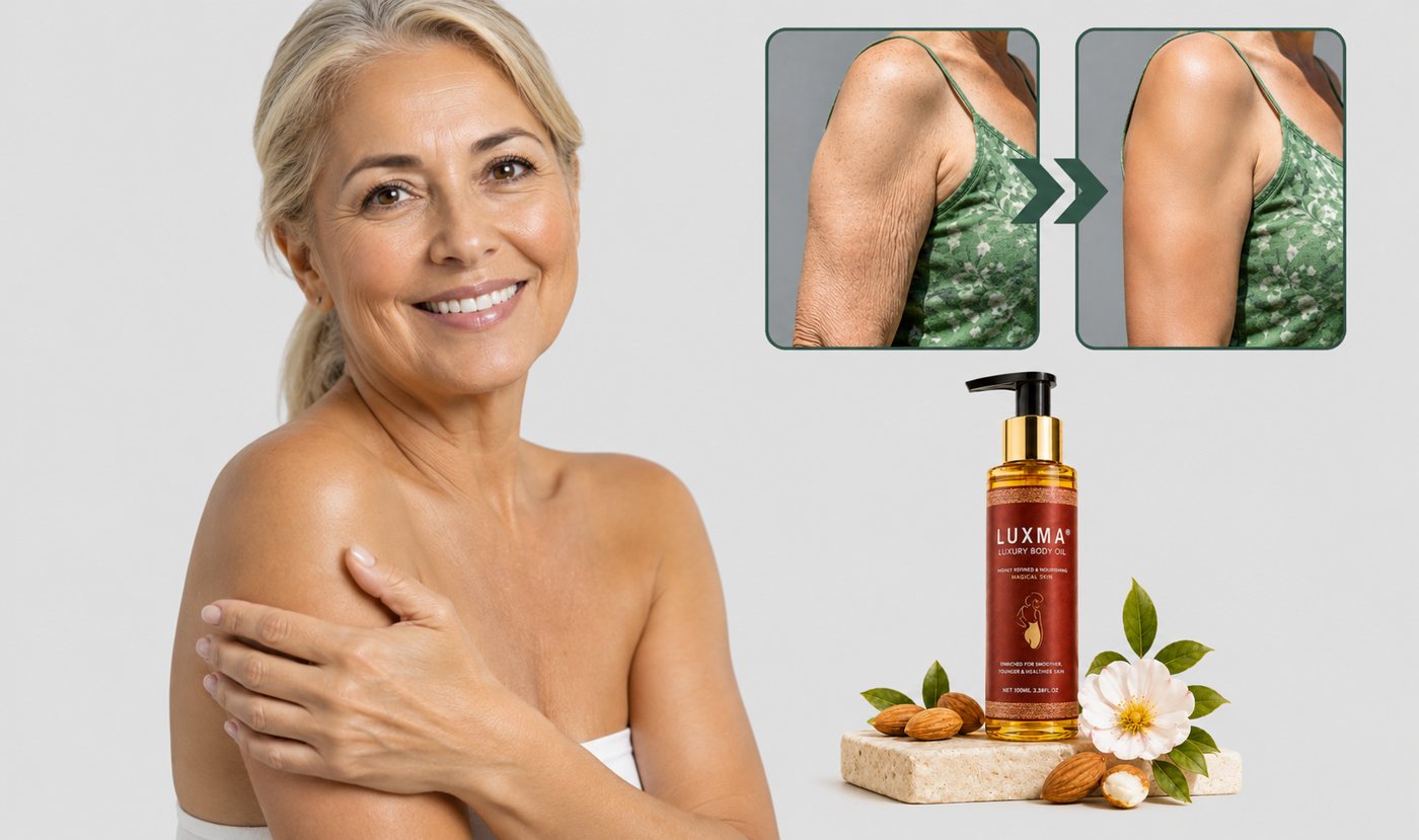 Mujer de más de 50 con los brazos firmes junto a LUXMA