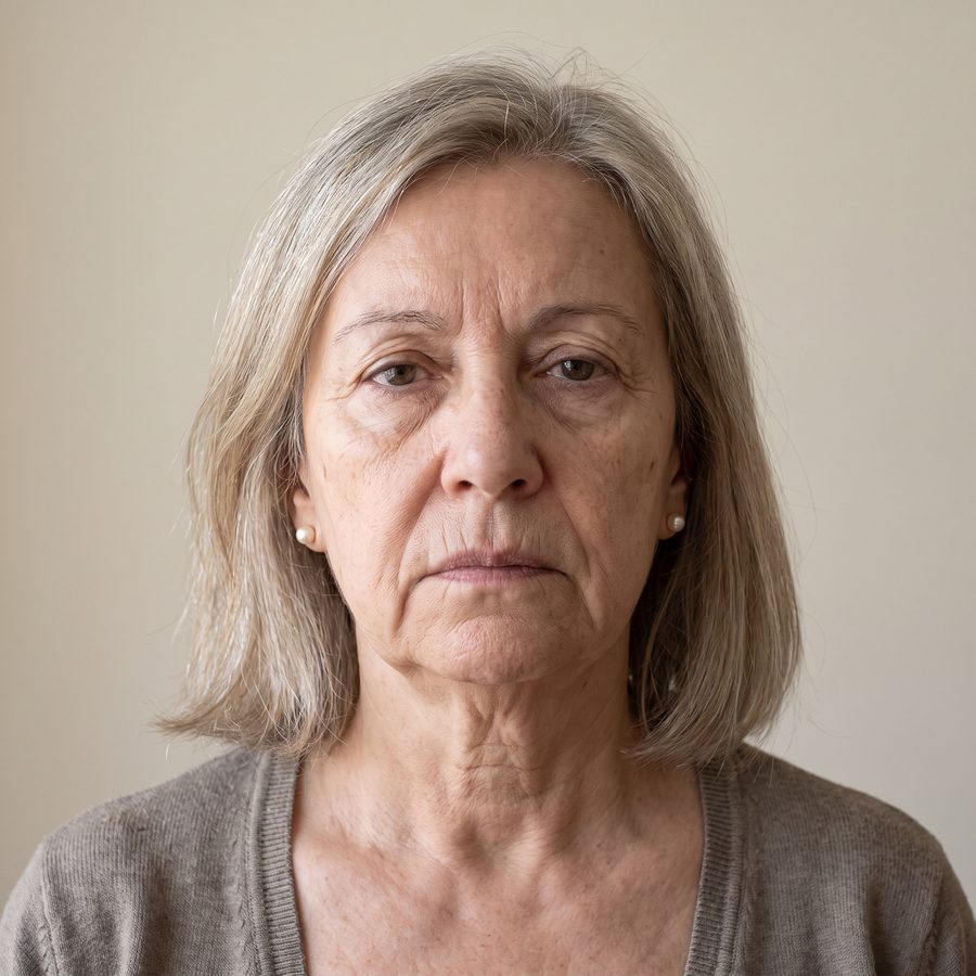 Mujer de unos 66 años con la cara caída y arrugas antes de usar el sérum