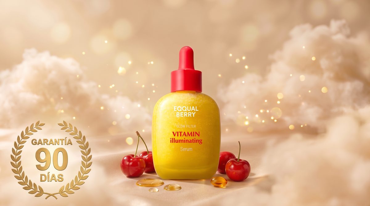 El sérum EQQUALBERRY con acerolas y el sello de garantía de 90 días