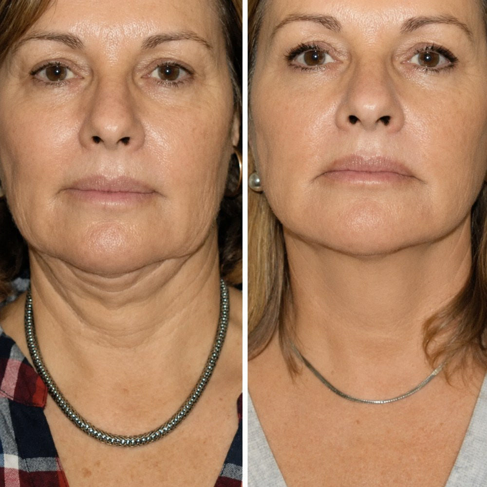 El cuello antes y después, de frente